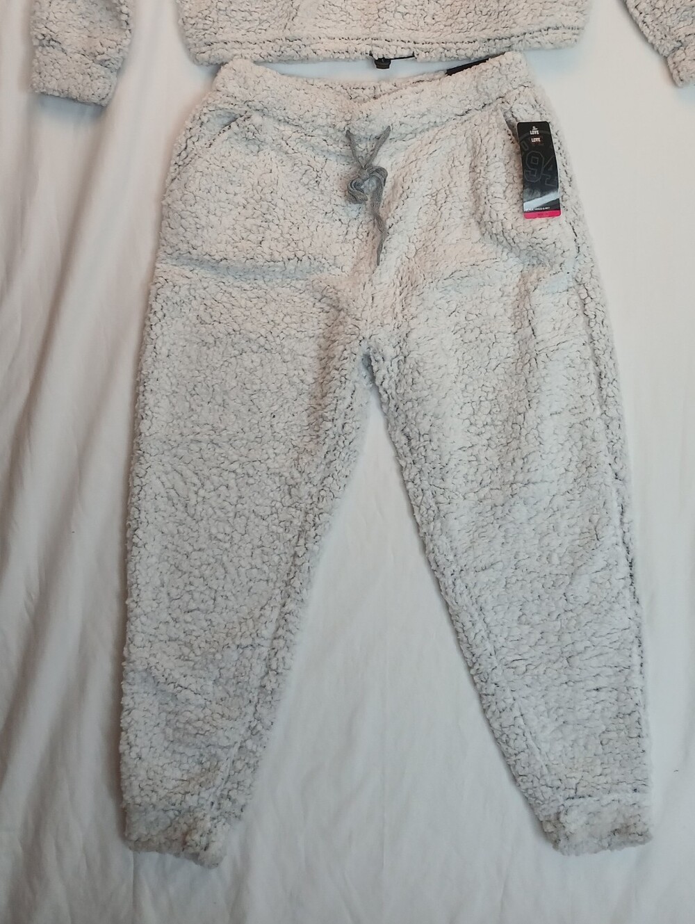 White & Gray Sherpa Feel Popcorn Knit Pull On Jogger Sweatpant 2X New!